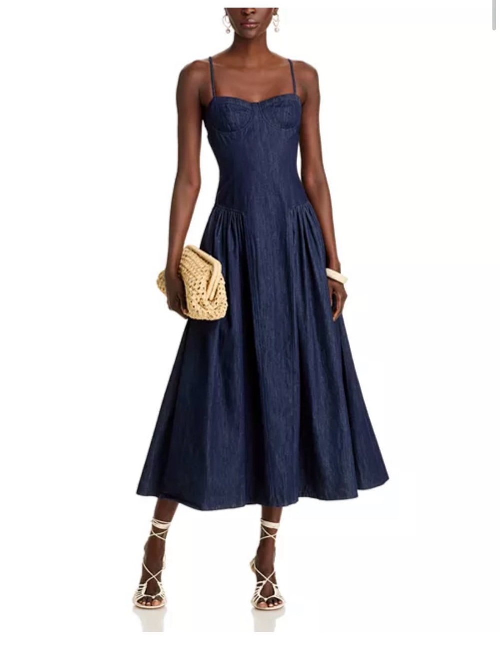 Aqua Denim Bustier Midi Dress